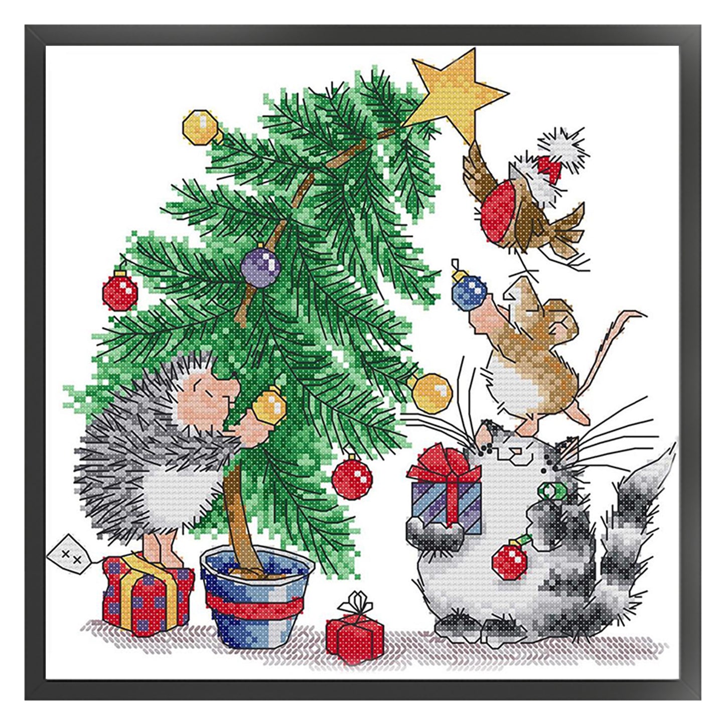 Christmas Gift - Partial 14CT Counted Cross Stitch 28x28CM - Joy Sunday