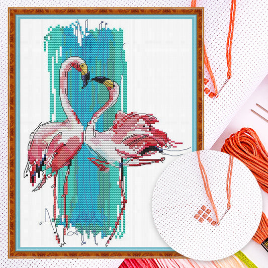 Flamingo Dance - Partial 14CT Counted Cross Stitch 25x33CM - Joy Sunday
