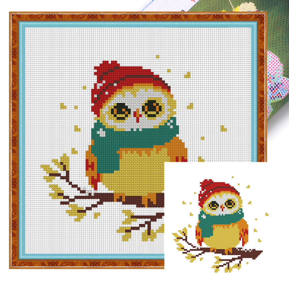 Owl With Scarf - 24*24CM 11CT Stamped Cross Stitch (Mona Lisa Brand)
