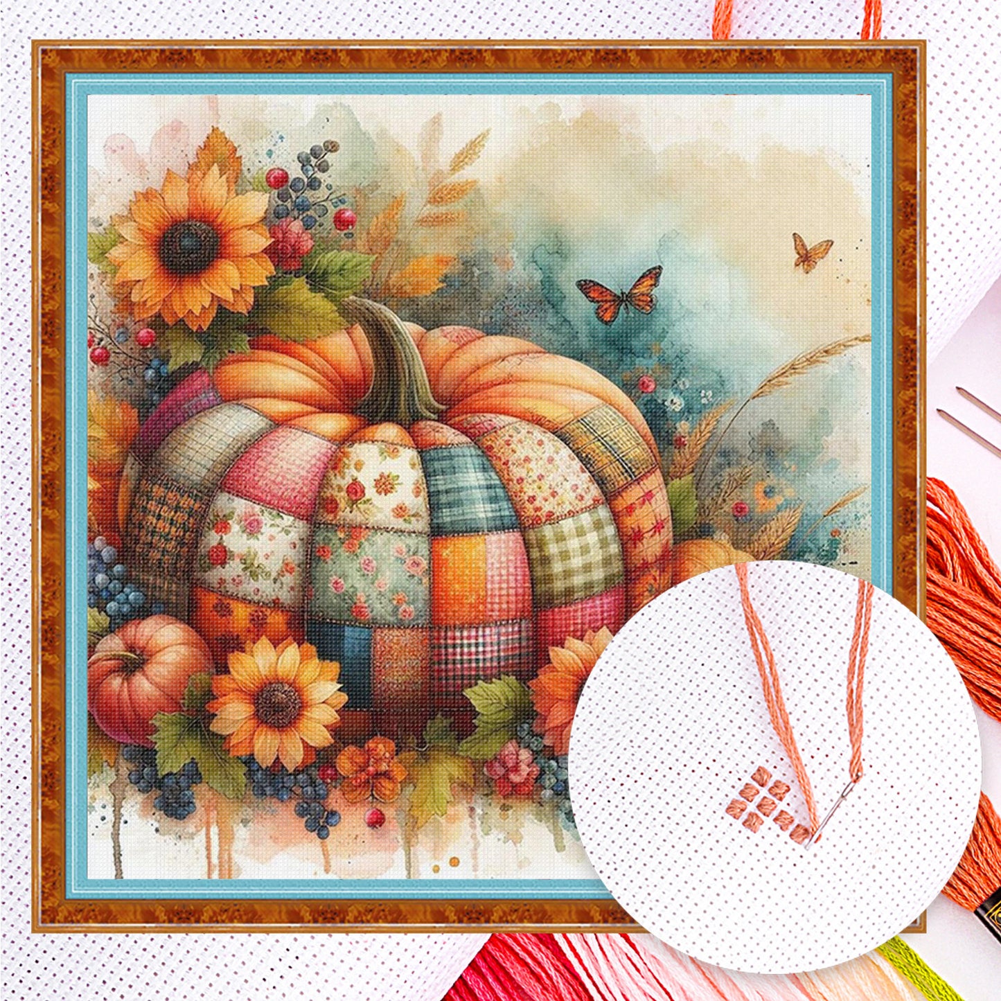 Spliced Pumpkin - Full 14CT Counted Cross Stitch 40x40CM - Yishu