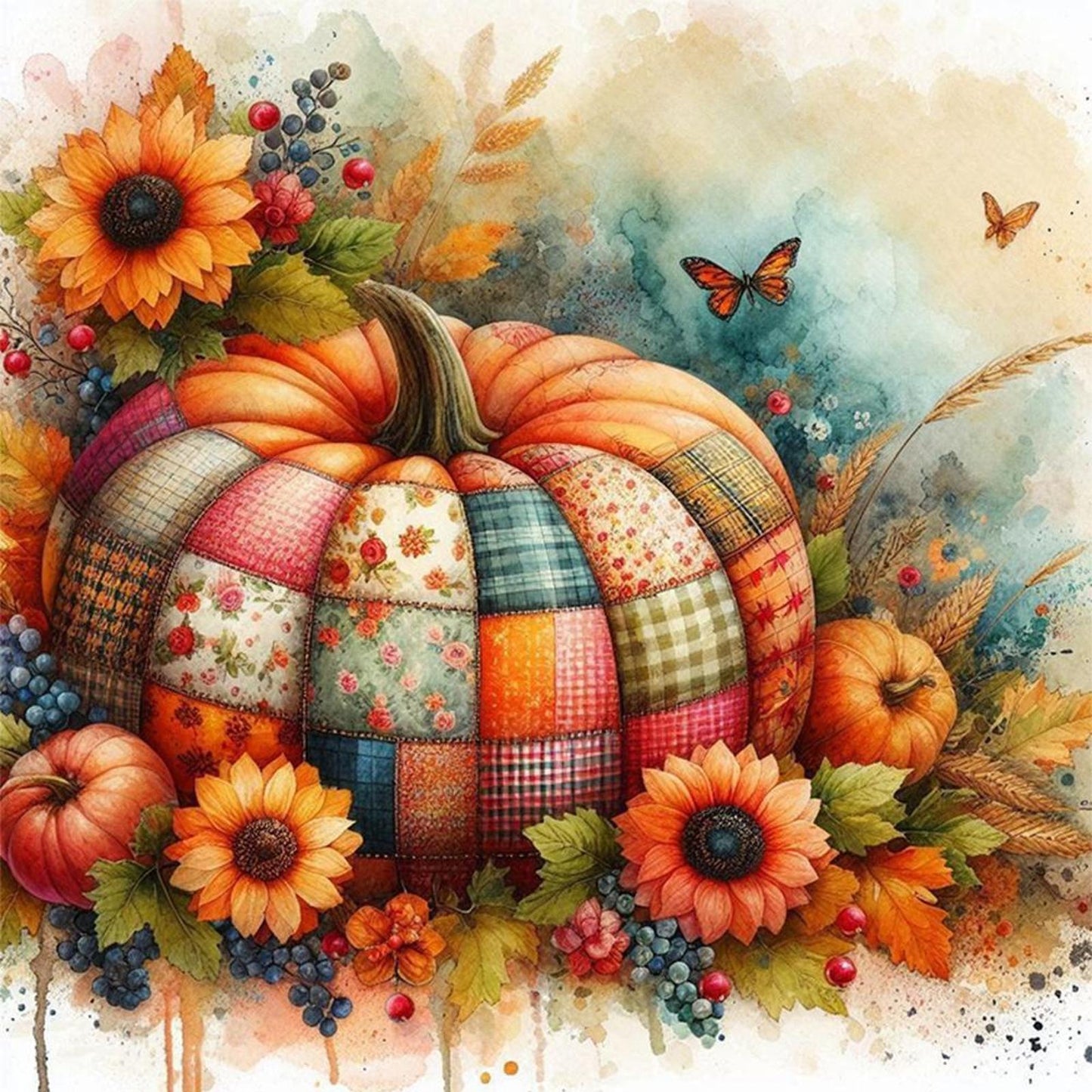 Spliced Pumpkin - Full 14CT Counted Cross Stitch 40x40CM - Yishu