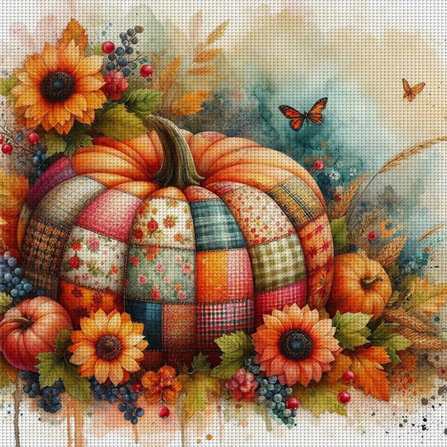 Spliced Pumpkin - Full 14CT Counted Cross Stitch 40x40CM - Yishu