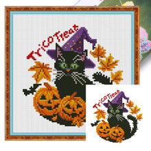 Load image into Gallery viewer, Halloween Pumpkin Black Cat - 24*24CM 11CT Stamped Cross Stitch (Mona Lisa Brand)
