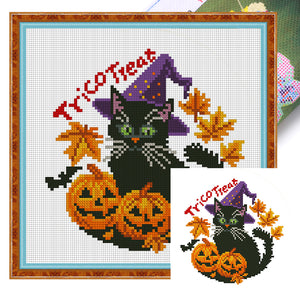 Halloween Pumpkin Black Cat - 24*24CM 11CT Stamped Cross Stitch (Mona Lisa Brand)