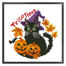 Load image into Gallery viewer, Halloween Pumpkin Black Cat - 24*24CM 11CT Stamped Cross Stitch (Mona Lisa Brand)
