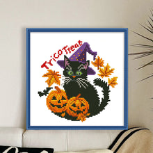 Load image into Gallery viewer, Halloween Pumpkin Black Cat - 24*24CM 11CT Stamped Cross Stitch (Mona Lisa Brand)
