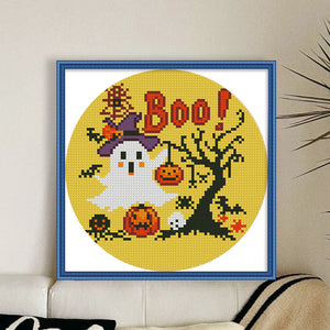 Halloween Ghost - 24*24CM 11CT Stamped Cross Stitch (Mona Lisa Brand)