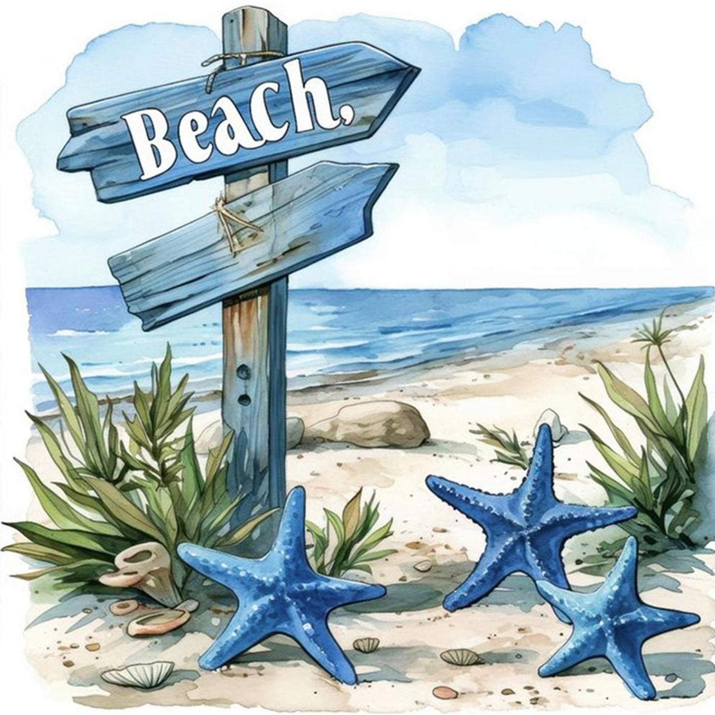 Beach Signboard - Full 11CT Stamped Cross Stitch 40x40CM - Huacan