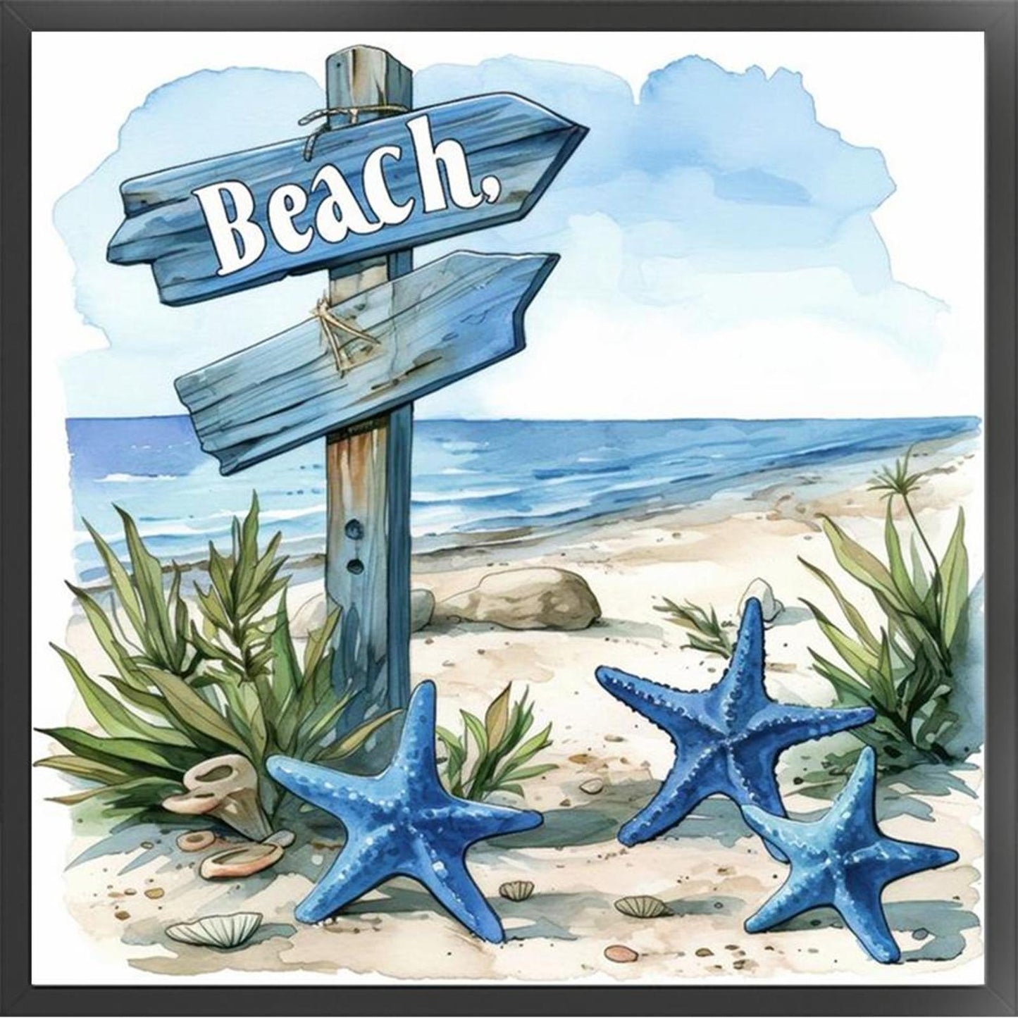 Beach Signboard - Full 11CT Stamped Cross Stitch 40x40CM - Huacan