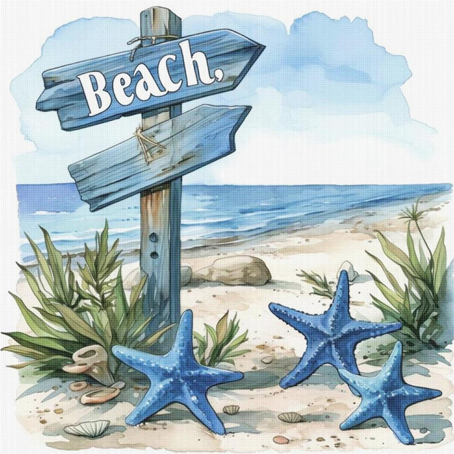 Beach Signboard - Full 11CT Stamped Cross Stitch 40x40CM - Huacan