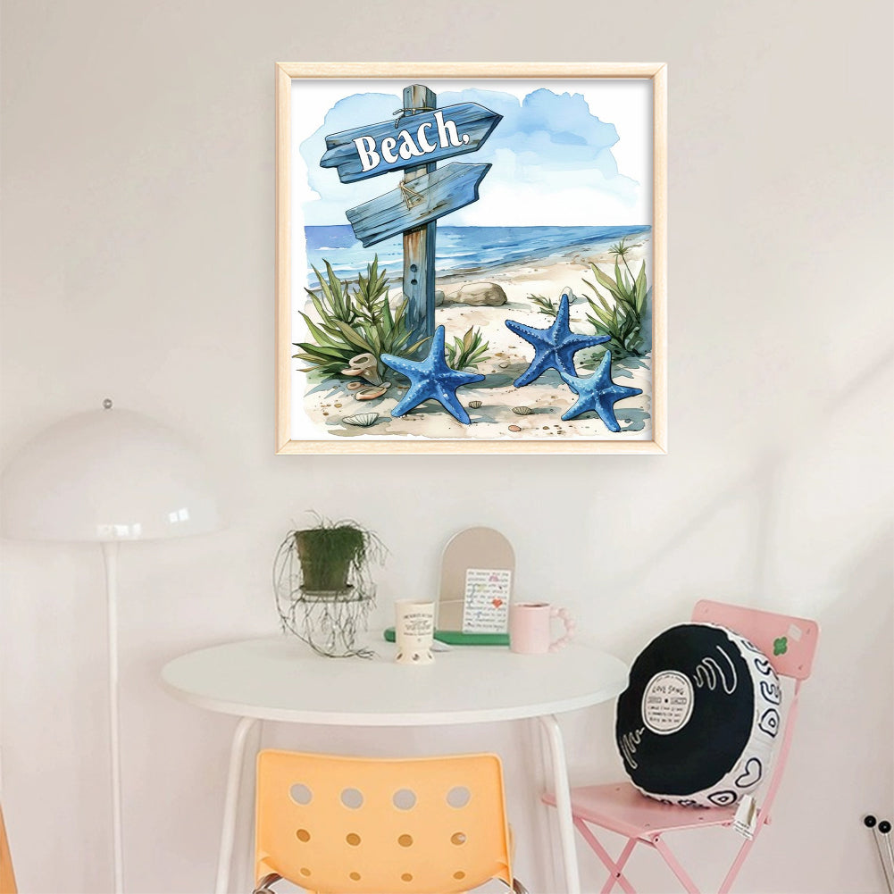 Beach Signboard - Full 11CT Stamped Cross Stitch 40x40CM - Huacan