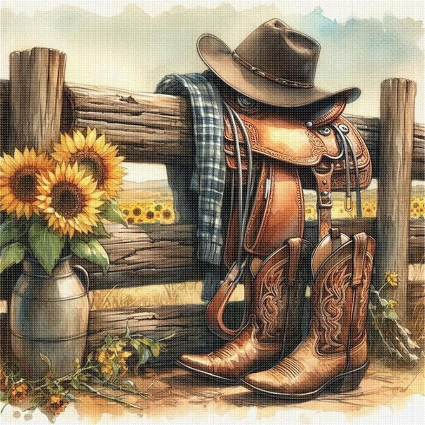 Western Cowboy Style - Full 11CT Stamped Cross Stitch 40x40CM - Huacan