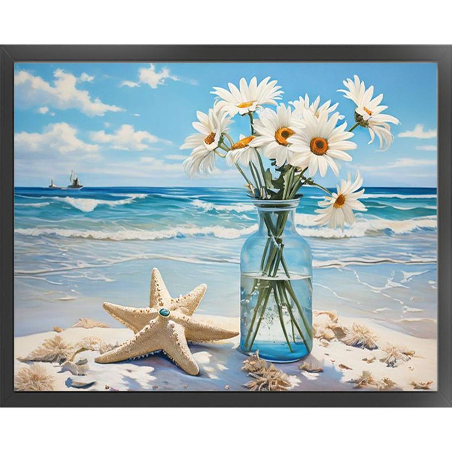 Beach Daisy Vase - Full 11CT Stamped Cross Stitch 50x40CM - Huacan
