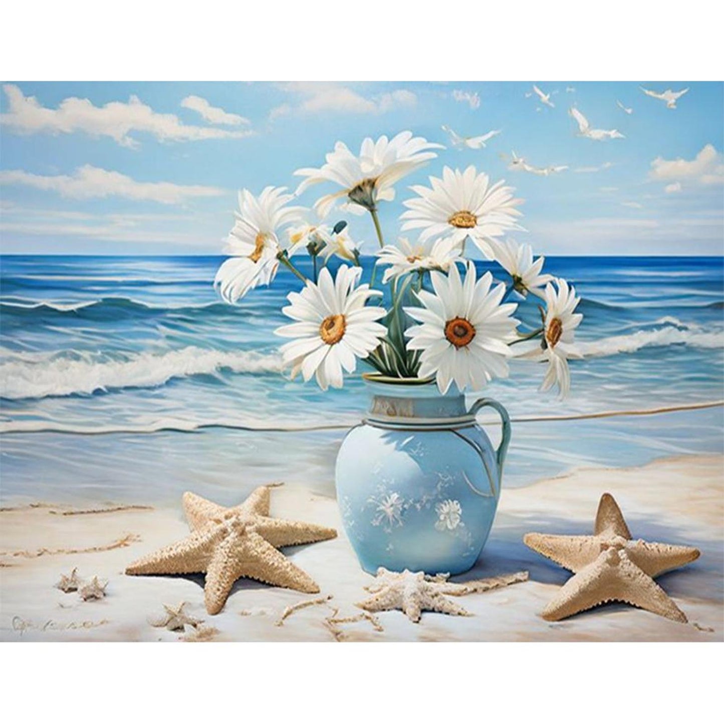 Beach Daisy Vase - Full 11CT Stamped Cross Stitch 50x40CM - Huacan