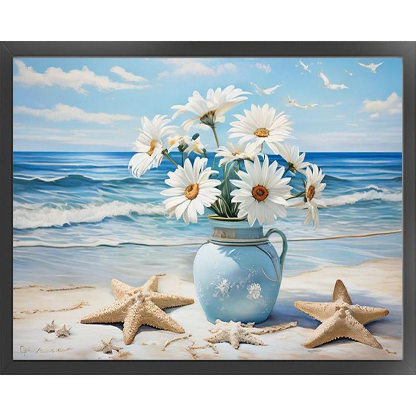 Beach Daisy Vase - Full 11CT Stamped Cross Stitch 50x40CM - Huacan
