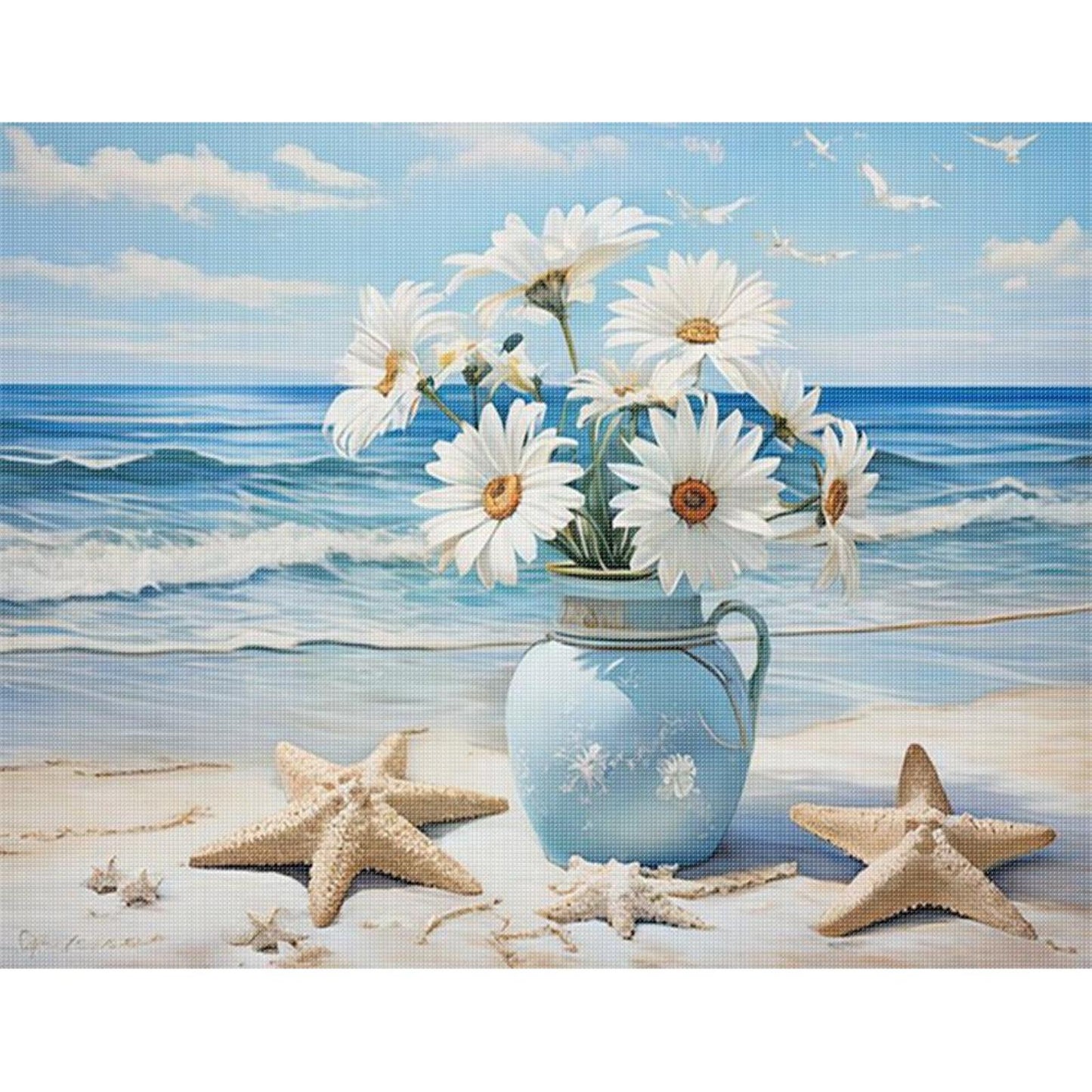 Beach Daisy Vase - Full 11CT Stamped Cross Stitch 50x40CM - Huacan