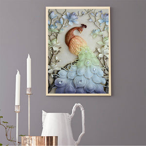 Peacock 45*28 CM(Canvas) Round Drill Diamond Painting