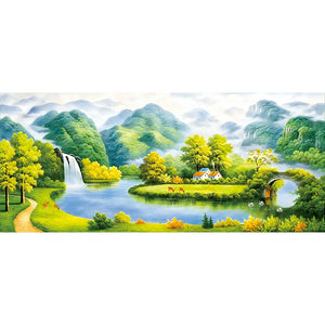 Mountain And Stream - 150*66CM 11CT Stamped Cross Stitch (Mona Lisa Brand Silk)