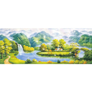 Mountain And Stream - 150*66CM 11CT Stamped Cross Stitch (Mona Lisa Brand Silk)