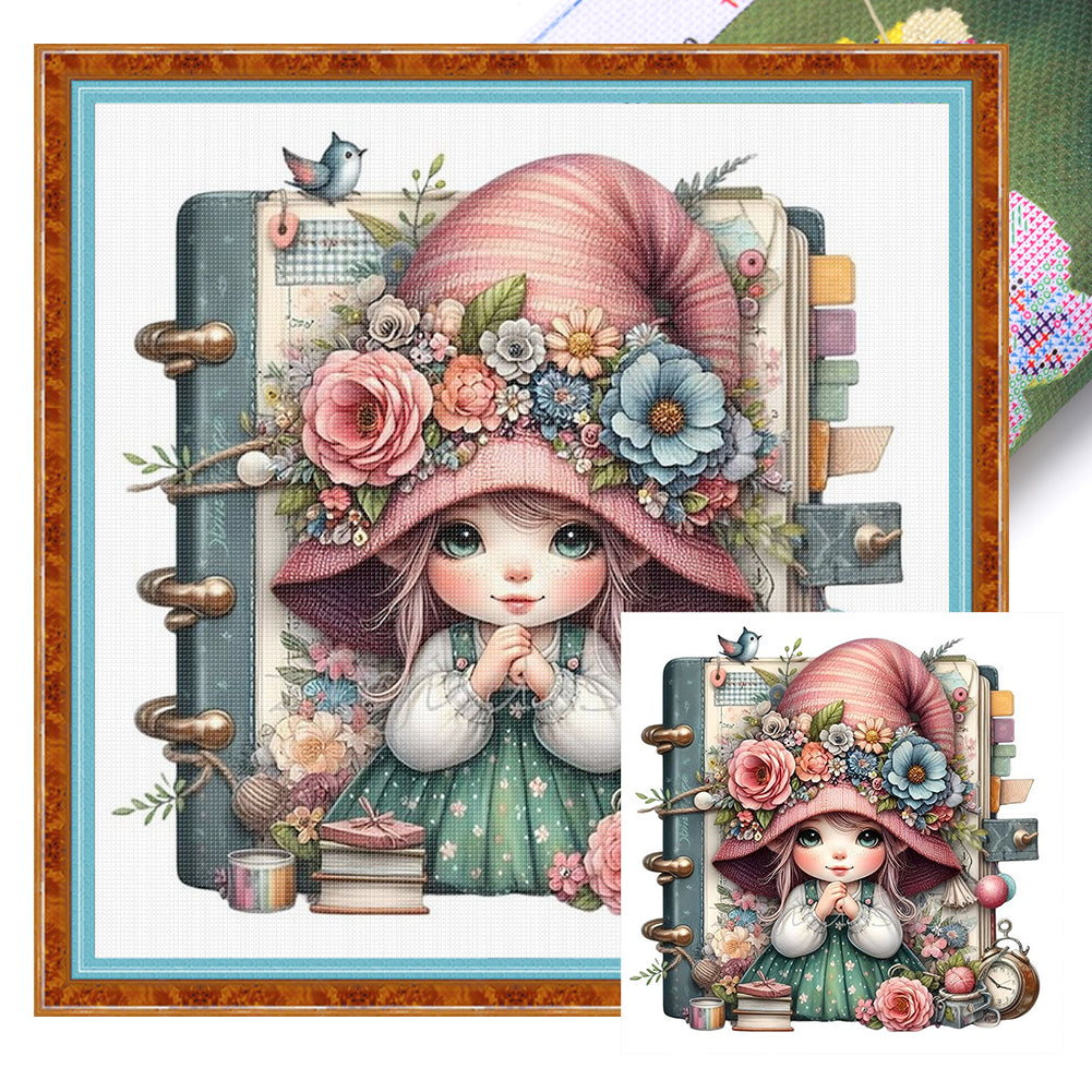 Gnome Girl - 50*50CM 18CT Stamped Cross Stitch
