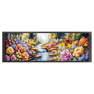 Landscape And Flowers - 169*51CM 11CT Stamped Cross Stitch (Mona Lisa Brand)