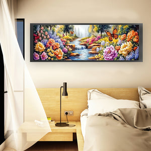 Landscape And Flowers - 169*51CM 11CT Stamped Cross Stitch (Mona Lisa Brand)