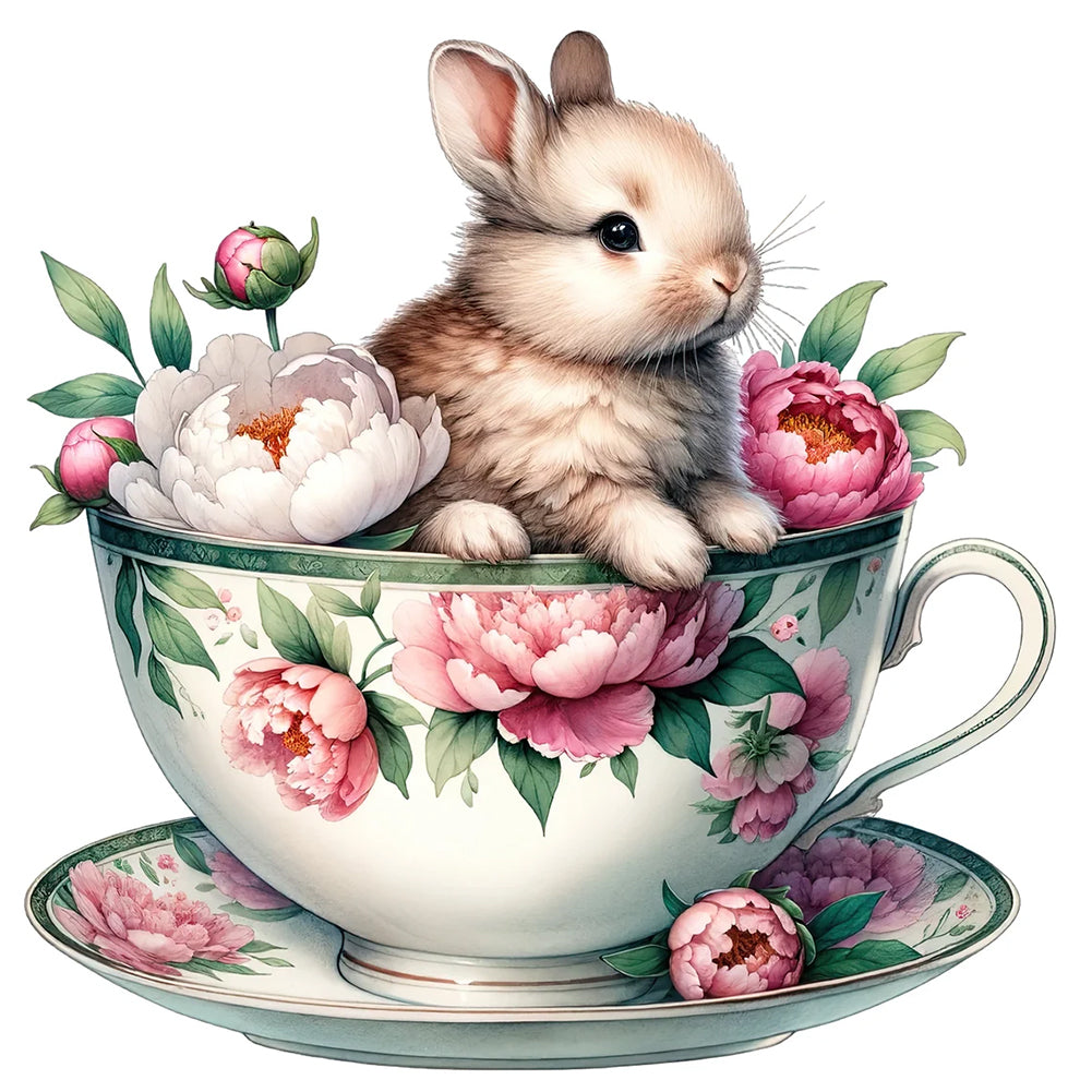 Rabbit And Peony 40*40CM(Canvas) Full Round Drill Diamond Painting