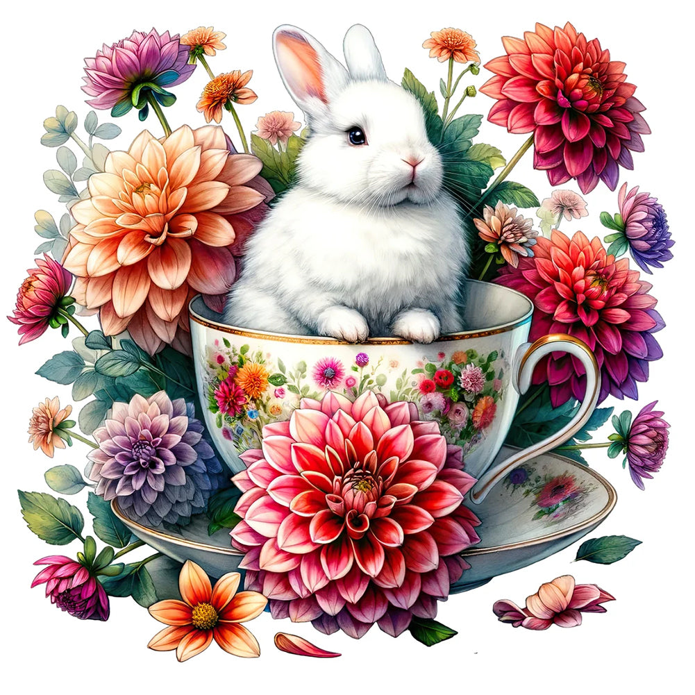 Rabbit And Dahlia 40*40CM(Canvas) Full Round Drill Diamond Painting