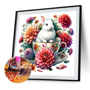 Rabbit And Dahlia 40*40CM(Canvas) Full Round Drill Diamond Painting