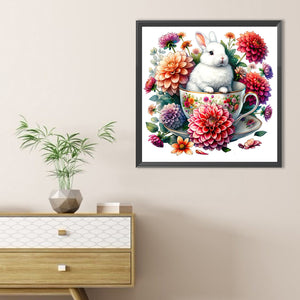 Rabbit And Dahlia 40*40CM(Canvas) Full Round Drill Diamond Painting