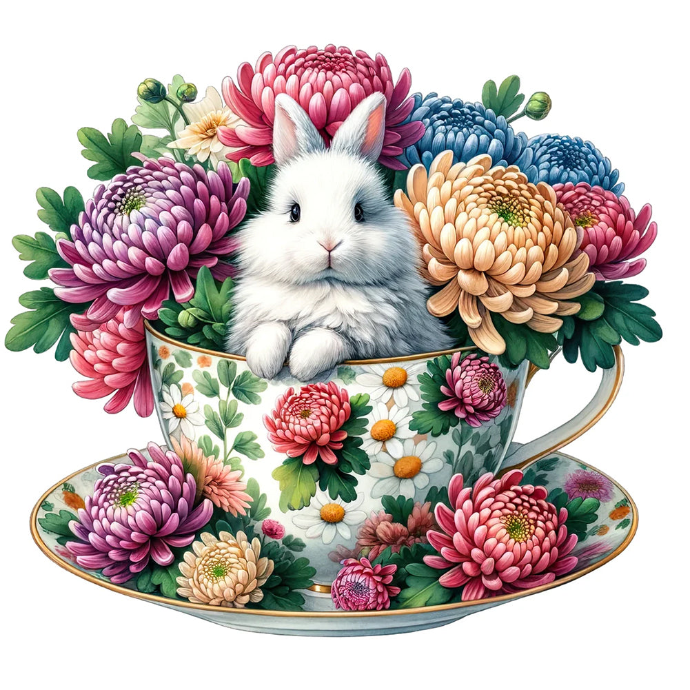 Rabbit And Big Chrysanthemum 40*40CM(Canvas) Full Round Drill Diamond Painting