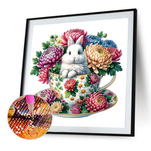 Rabbit And Big Chrysanthemum 40*40CM(Canvas) Full Round Drill Diamond Painting