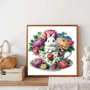 Rabbit And Big Chrysanthemum 40*40CM(Canvas) Full Round Drill Diamond Painting