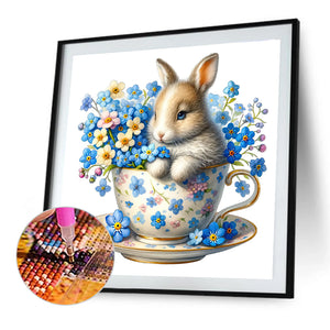 Rabbit And Blue Star Flower 40*40CM(Canvas) Full Round Drill Diamond Painting