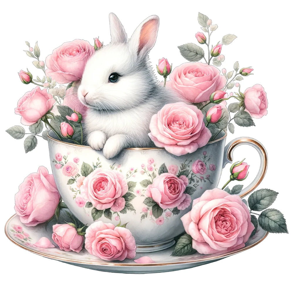 Rabbit And Rose 40*40CM(Canvas) Full Round Drill Diamond Painting