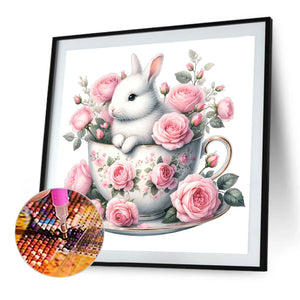 Rabbit And Rose 40*40CM(Canvas) Full Round Drill Diamond Painting
