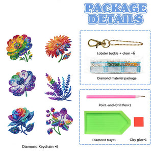 6PCS 2D Flat DIY Diamond Painting Keychain Double Sided Drill Diamond Art Kits