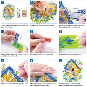 6PCS 2D Flat DIY Diamond Painting Keychain Double Sided Drill Diamond Art Kits
