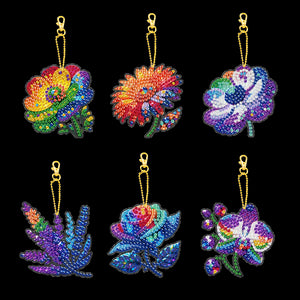 6PCS 2D Flat DIY Diamond Painting Keychain Double Sided Drill Diamond Art Kits