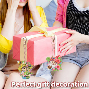 6PCS 2D Flat DIY Diamond Painting Keychain Double Sided Drill Diamond Art Kits