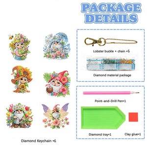 6PCS 2D Flat DIY Diamond Painting Keychain Double Sided Drill Diamond Art Kits