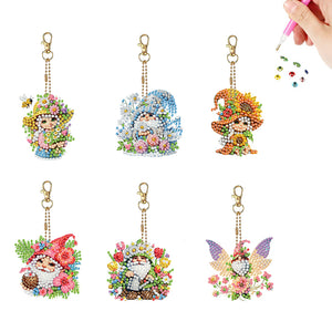 6PCS 2D Flat DIY Diamond Painting Keychain Double Sided Drill Diamond Art Kits