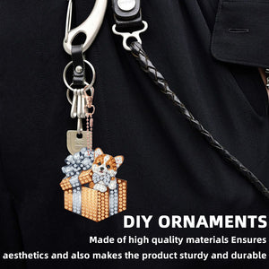 6PCS 2D Flat DIY Diamond Painting Keychain Double Sided Drill Diamond Art Kits