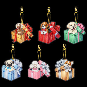 6PCS 2D Flat DIY Diamond Painting Keychain Double Sided Drill Diamond Art Kits