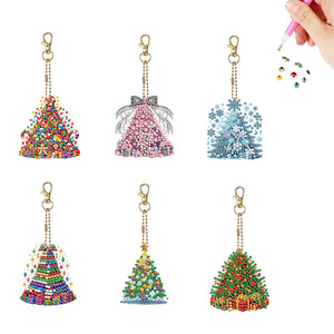 6PCS 2D Flat DIY Diamond Painting Keychain Double Sided Drill Diamond Art Kits
