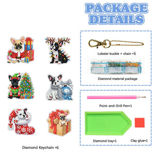 6PCS 2D Flat DIY Diamond Painting Keychain Double Sided Drill Diamond Art Kits