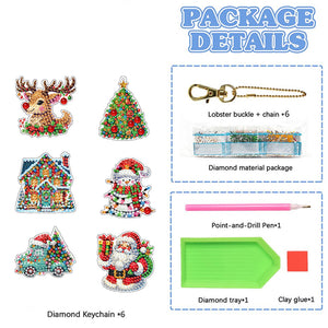 6PCS 2D Flat DIY Diamond Painting Keychain Double Sided Drill Diamond Art Kits