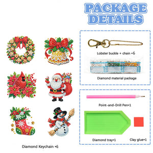 6PCS 2D Flat DIY Diamond Painting Keychain Double Sided Drill Diamond Art Kits