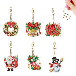 6PCS 2D Flat DIY Diamond Painting Keychain Double Sided Drill Diamond Art Kits