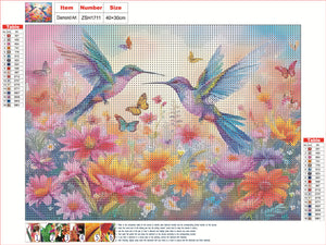 Flowers And Hummingbirds 40*30CM(Canvas) Full Round Drill Diamond Painting